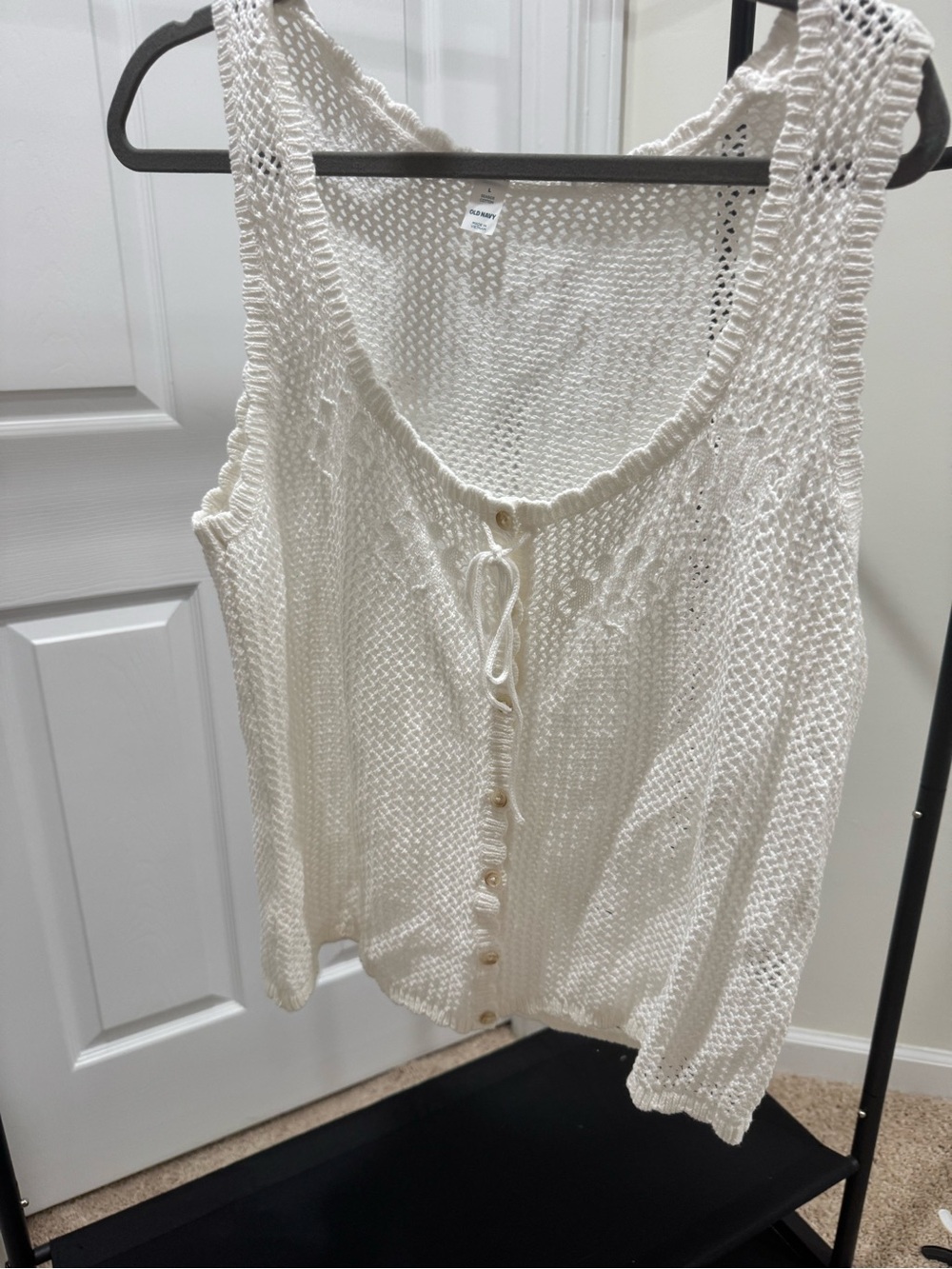 Old Navy Cream Open-Knit Tie-Front Tank